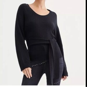 7 FOR ALL MANKIND Touch of Cashmere Black Tie Waist Pullover Size M